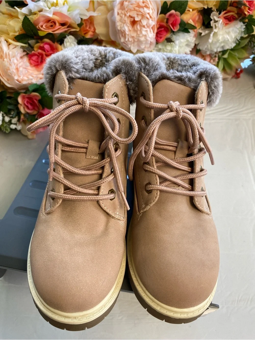 Thereabouts London Faux Fur Hiker Boots Taupe Memory Foam Girls 1M